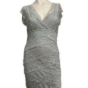 Marina grey lace sparkle midi dress
